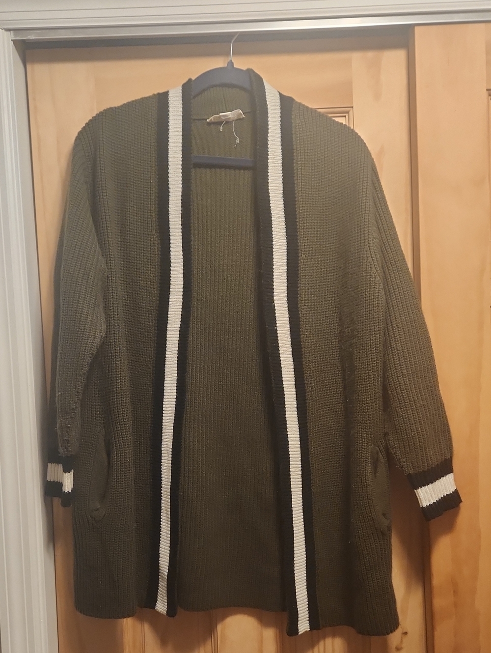 Knit Cardigan with Black and White Trim
